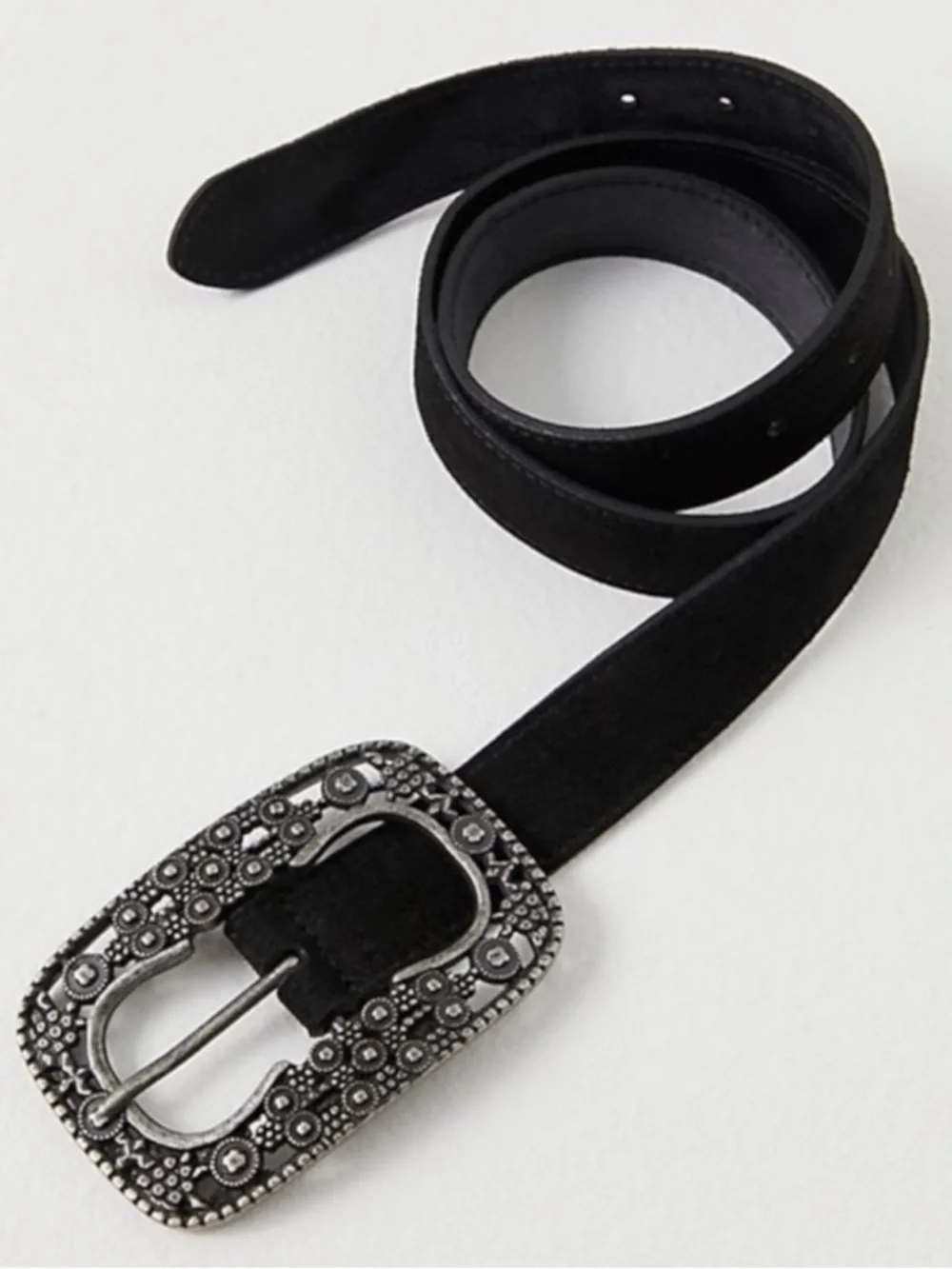 Free People Bohemian Witchy Suede Leather Soledad Jeans Belt Black NWT XS Small